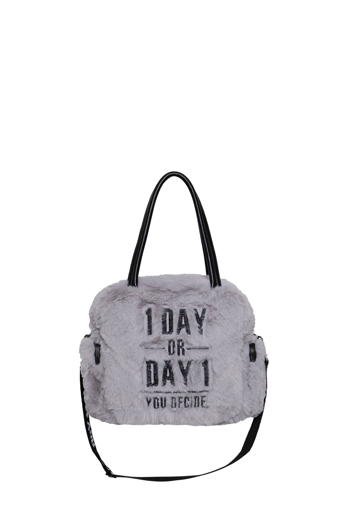 Gri Kürk Görünümlü Omuz Tote Çanta Porto20