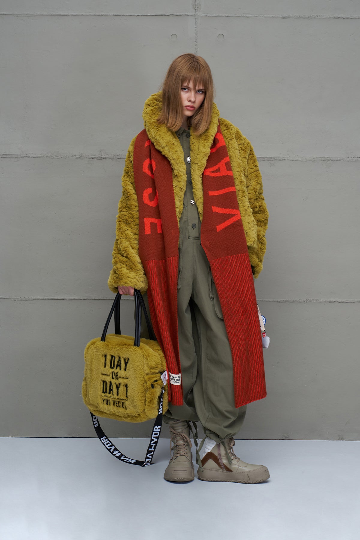 Hardal Kürk Görünümlü Omuz Tote Çanta Porto20