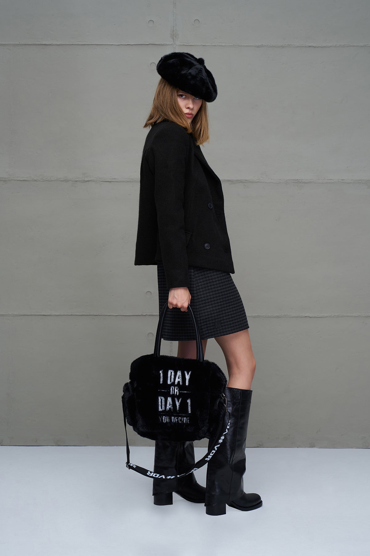 Siyah Kürk Görünümlü Omuz Tote Çanta Porto20