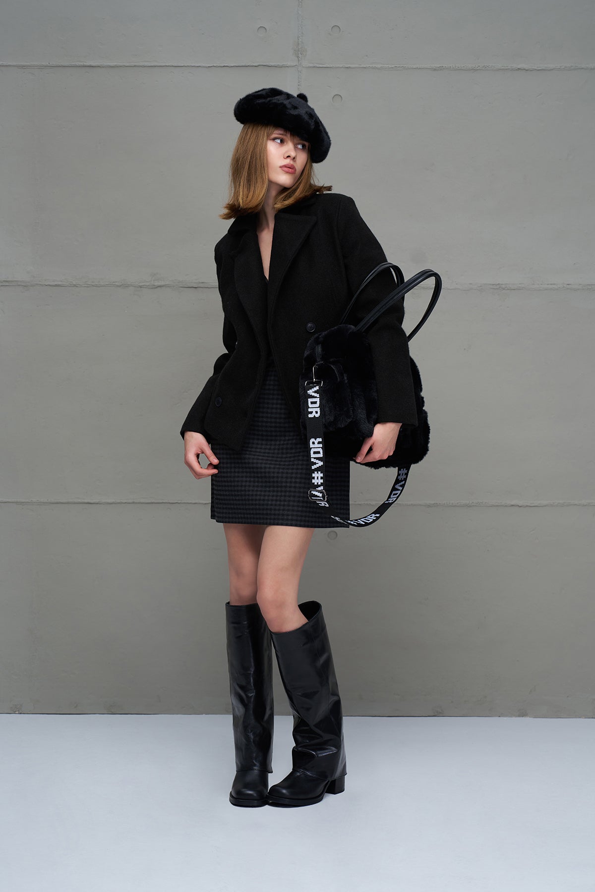 Siyah Kürk Görünümlü Omuz Tote Çanta Porto20