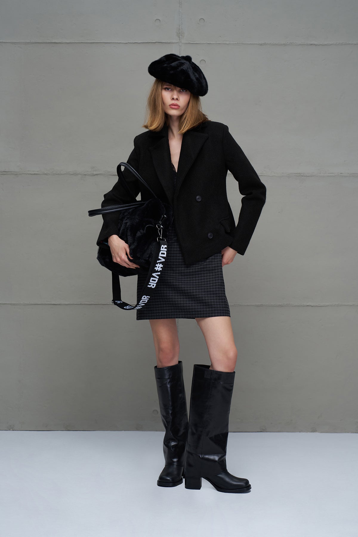 Siyah Kürk Görünümlü Omuz Tote Çanta Porto20