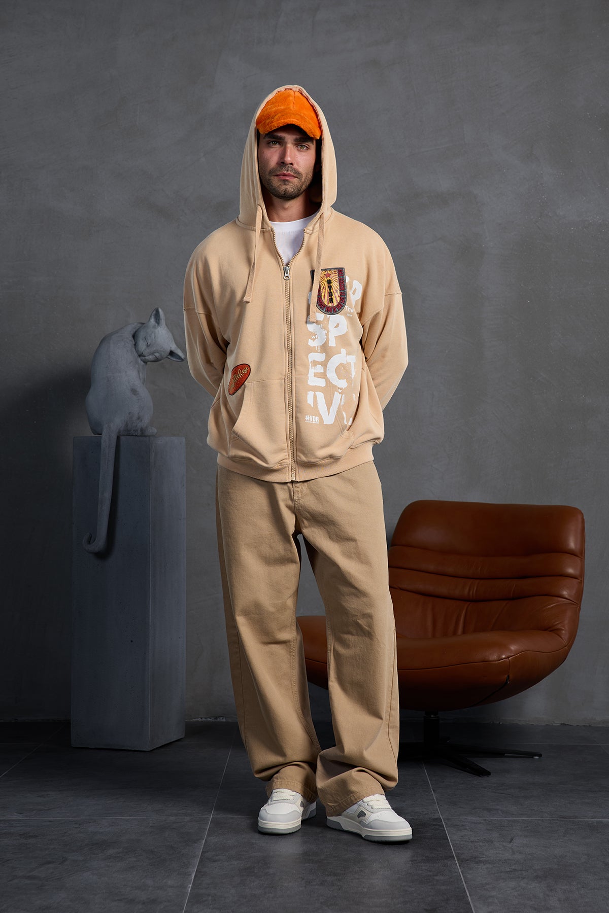 Bej Armalı Kapüşonlu  Sweatshirt 10000