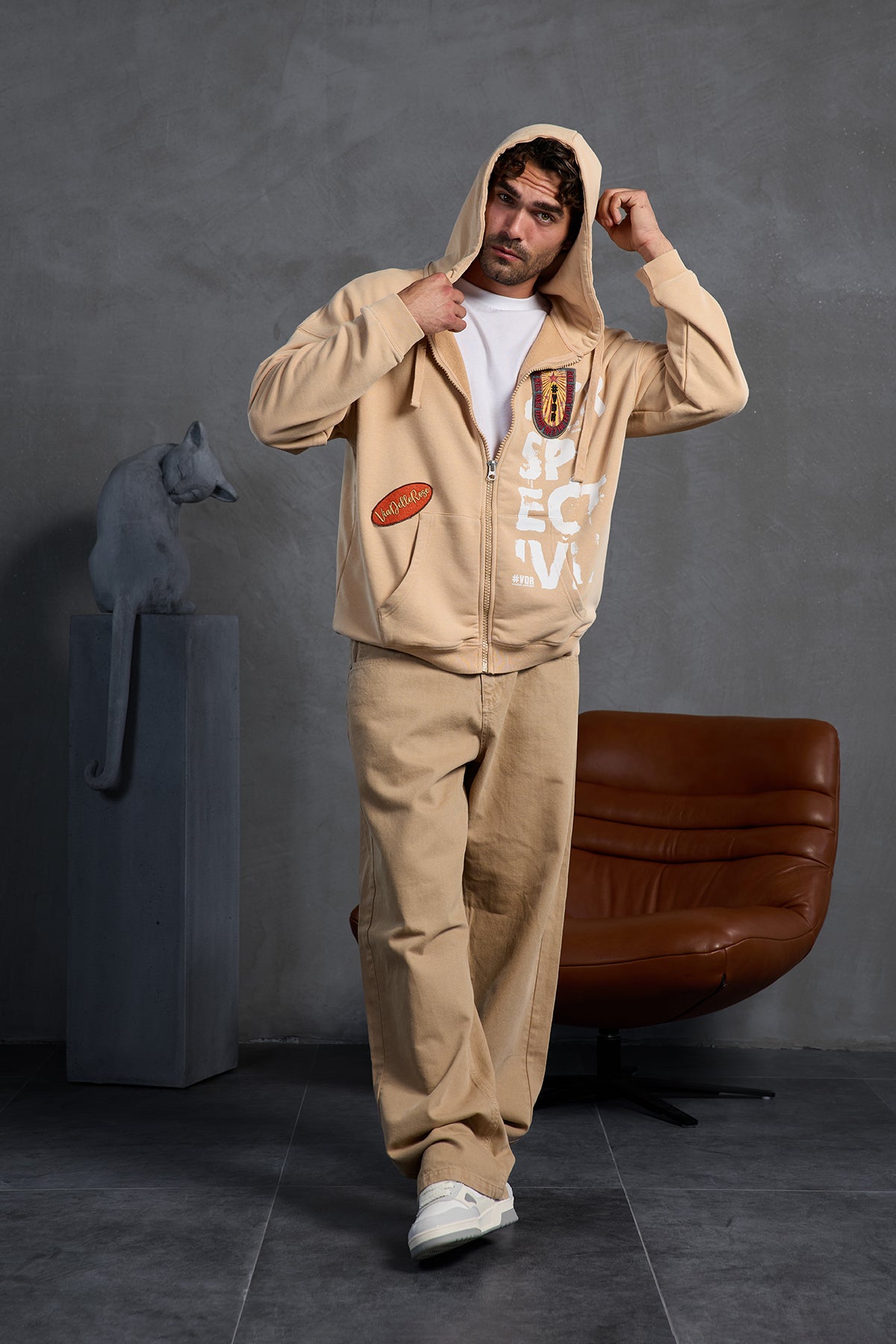 Bej Armalı Kapüşonlu  Sweatshirt 10000