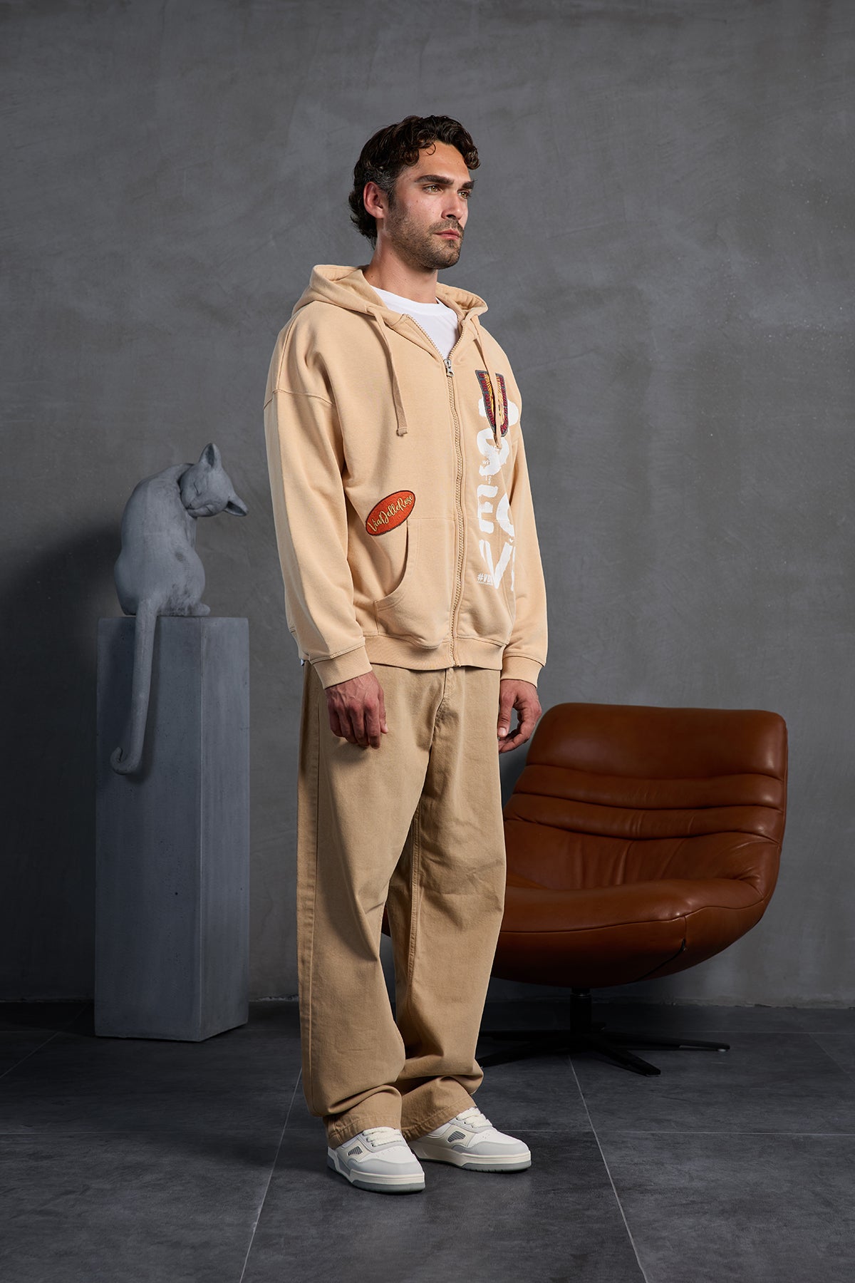 Bej Armalı Kapüşonlu  Sweatshirt 10000