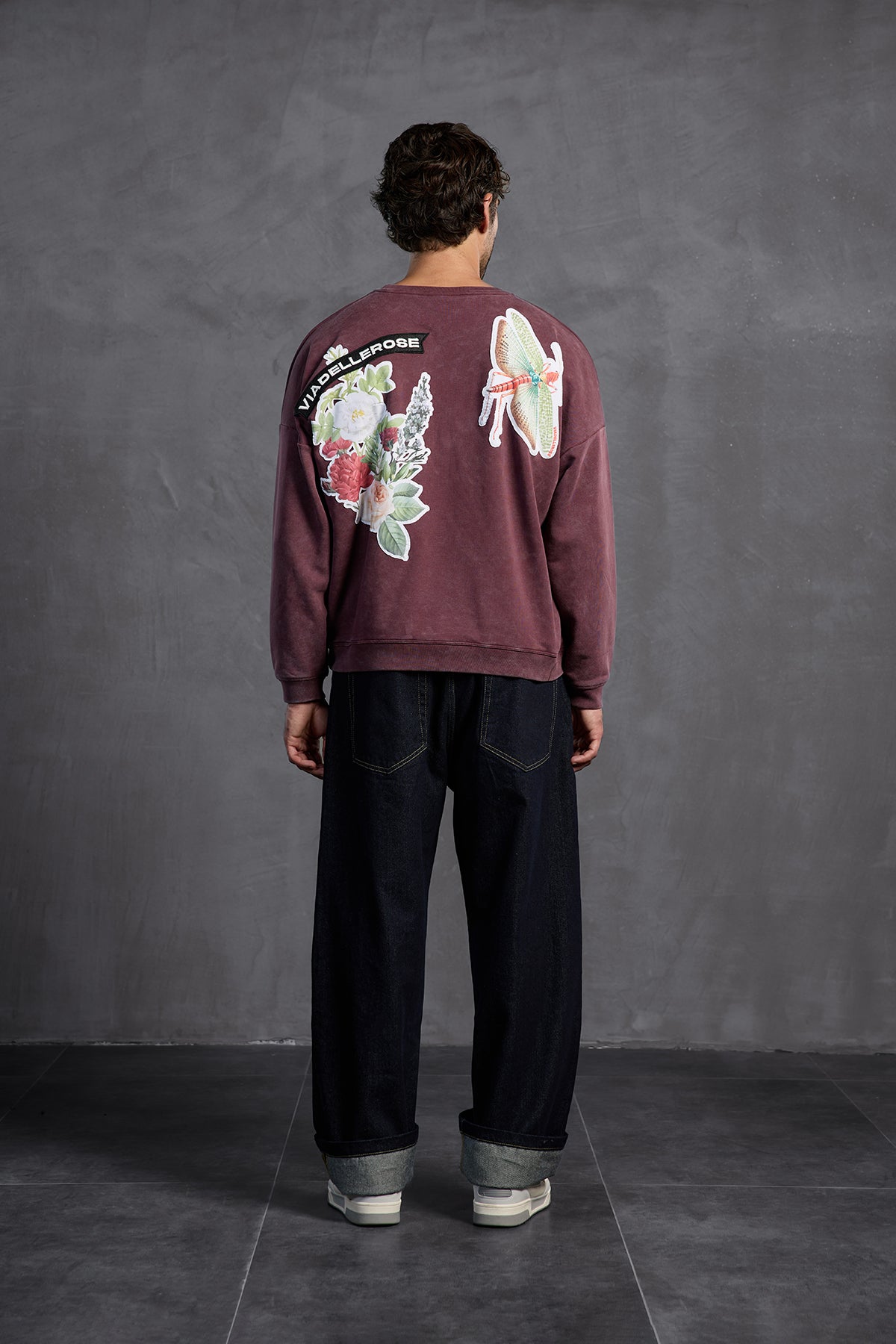 Bordo Sıfır Yaka Baskılı  Sweatshirt 10001