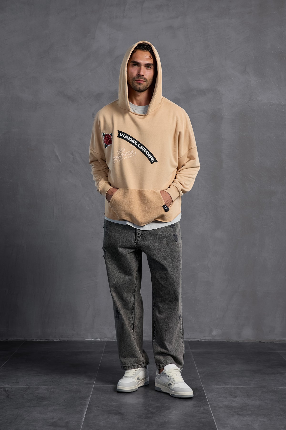 Bej Armalı Kapüşonlu   Sweatshirt 10003