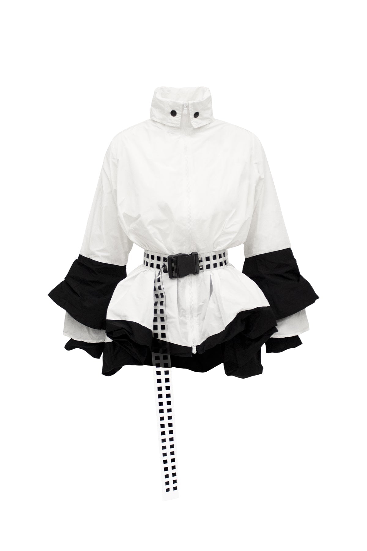 Beyaz Siyah Trençkot 7040