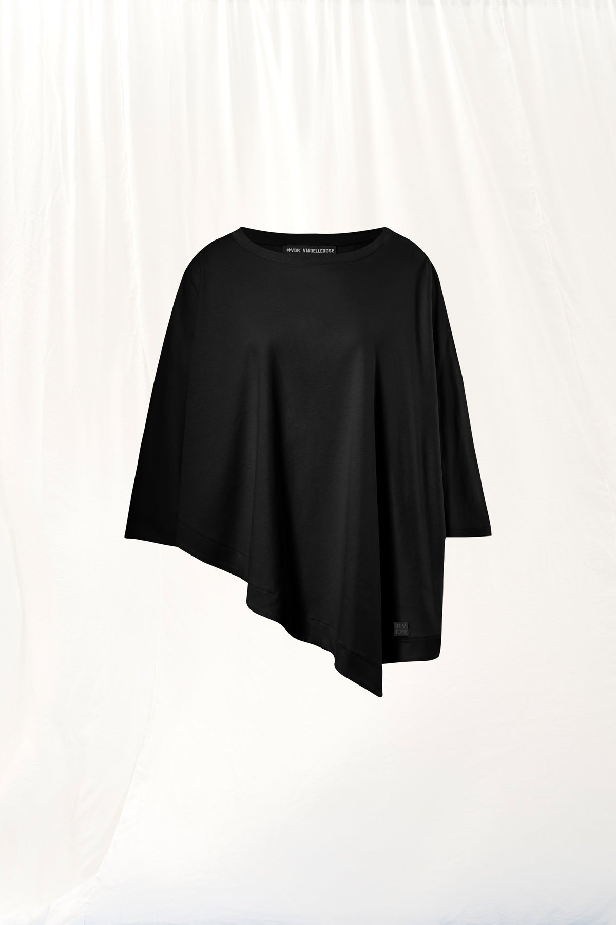 Siyah Asimetrik Interlok T-shirt 17005
