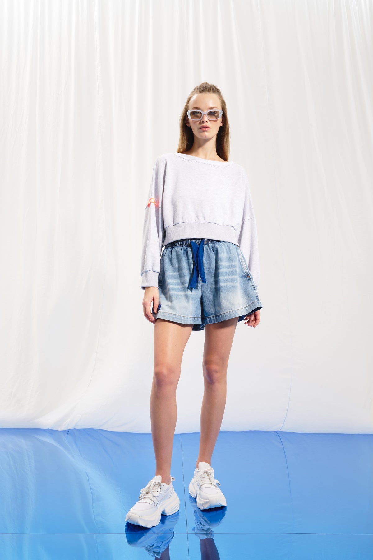 Açik Gri Melanj Crop Sweatshirt 17033