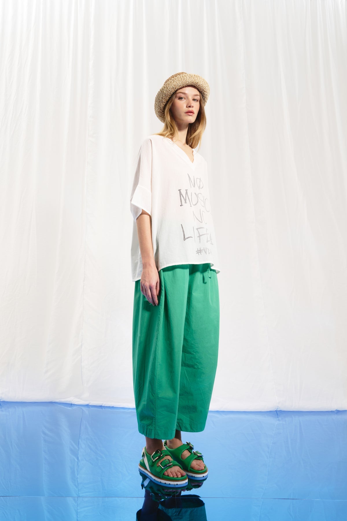Yesil Poplin Baggy Pantolon 17107
