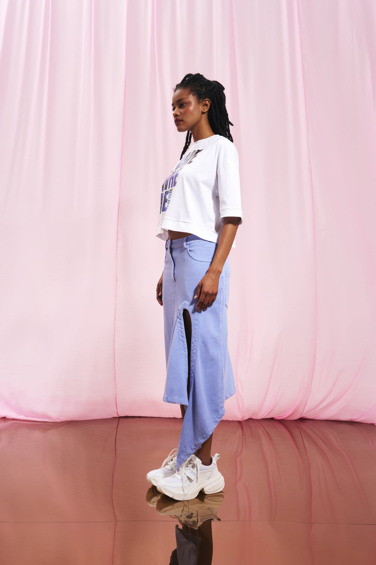 Beyaz Baskili Crop T-shirt 17155