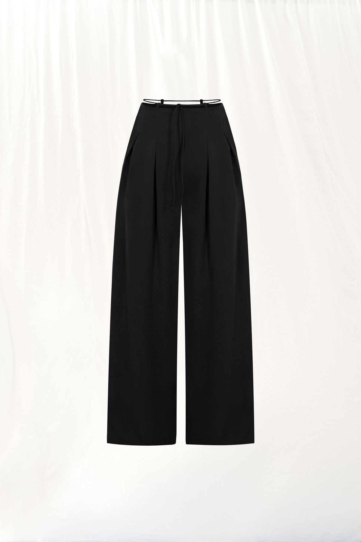 Siyah Piliseli Wide-Leg Pantolon 17207