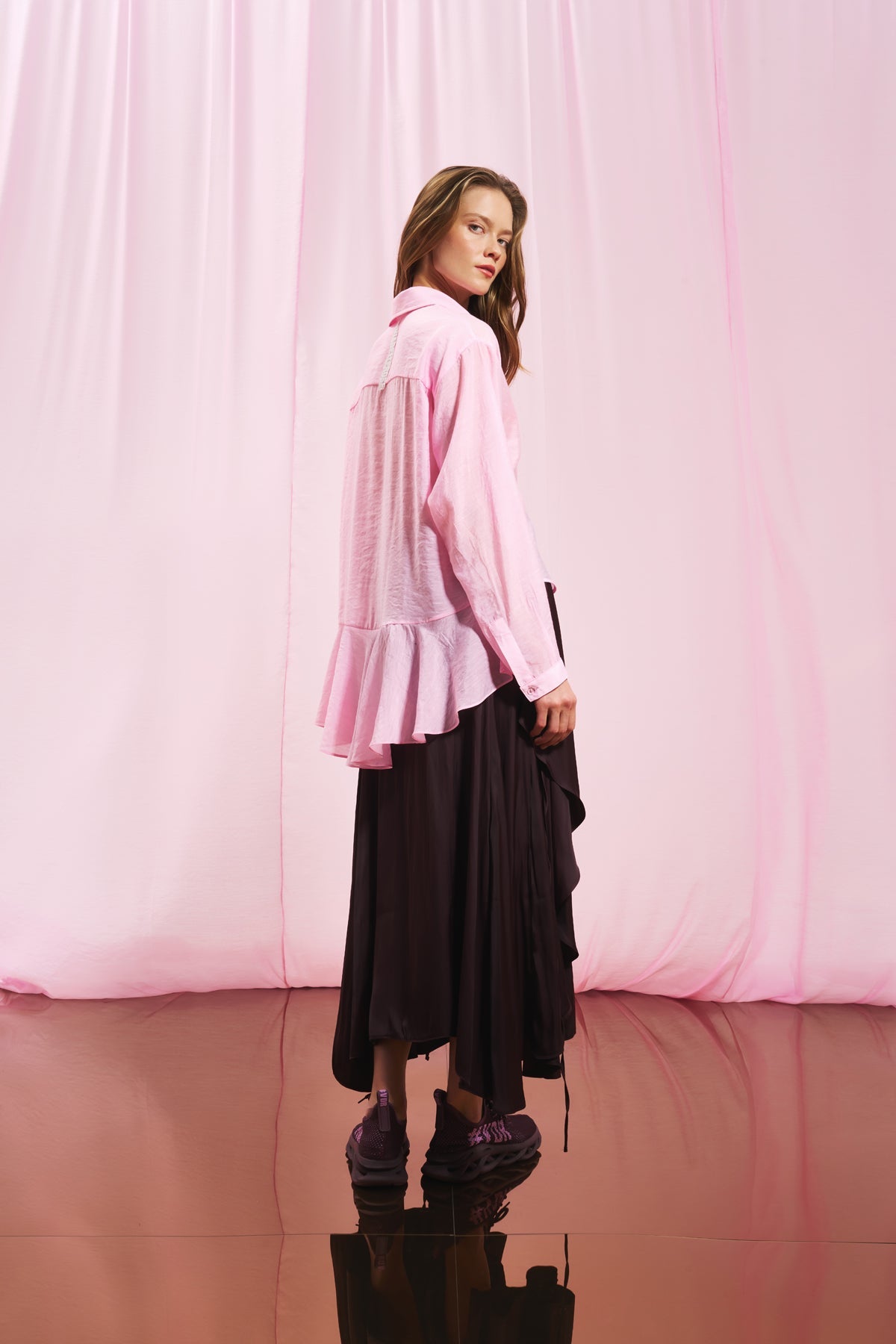 Bordo Saten Midi Etek 17285