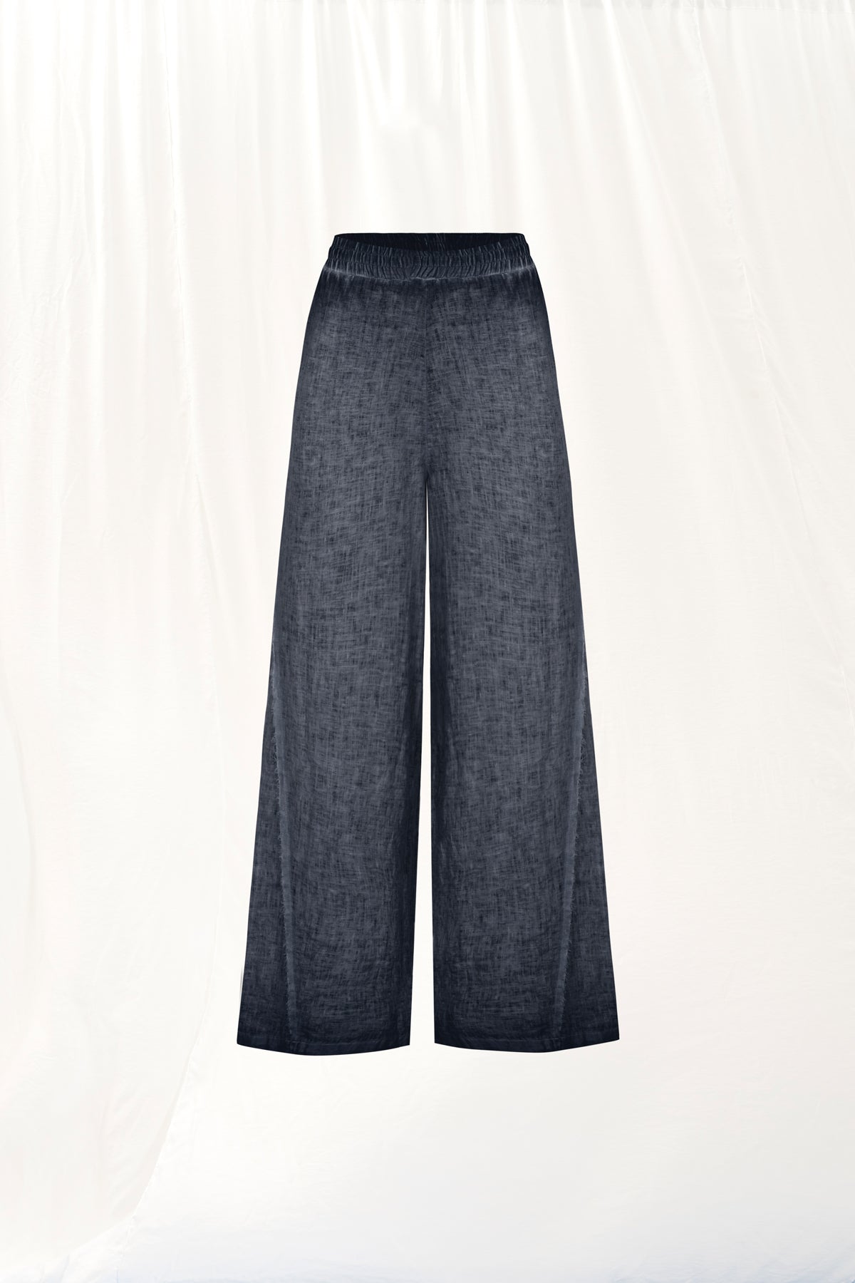 Siyah Wide-Leg Keten Pantolon 17310