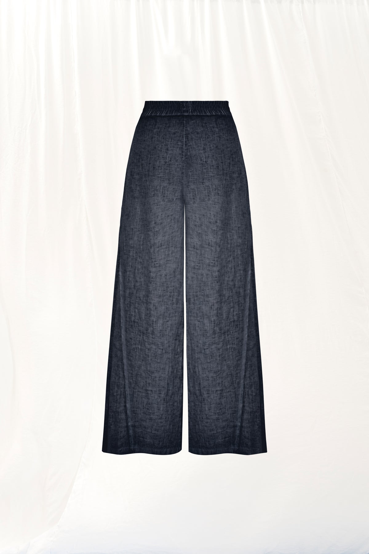 Siyah Wide-Leg Keten Pantolon 17310
