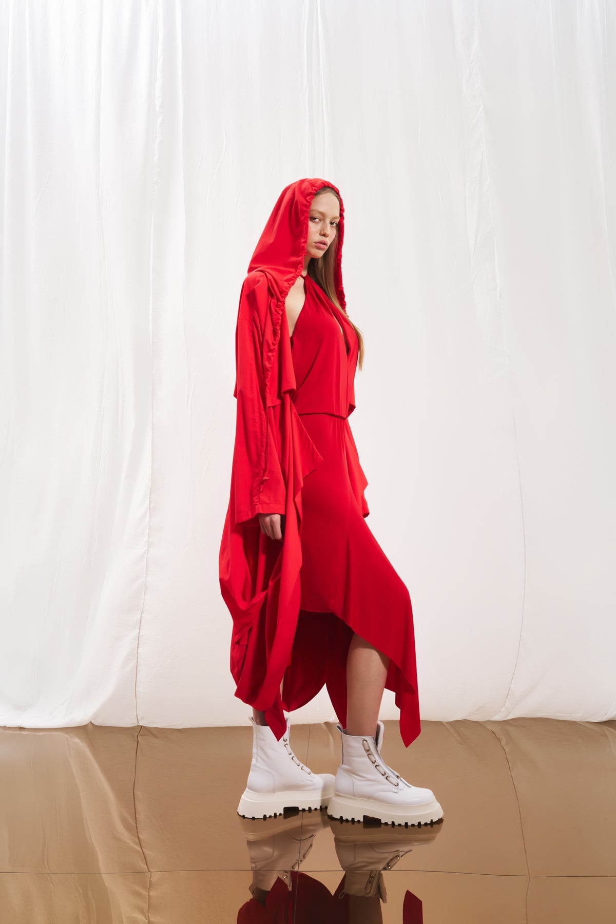 Mercan Kapüsonlu Oversize Trençkot 17347