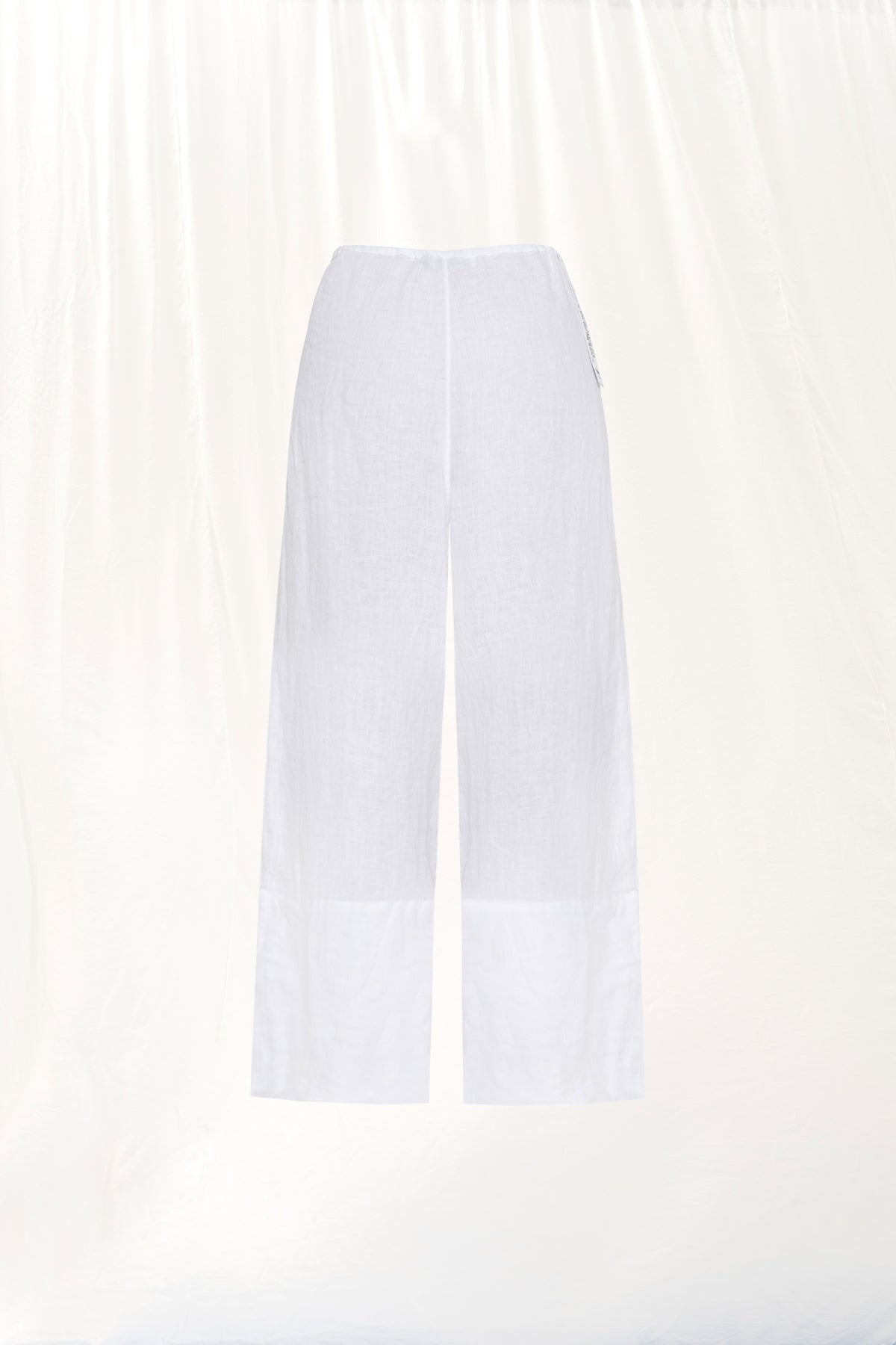 Beyaz Keten Wide-Leg Pantolon 17369
