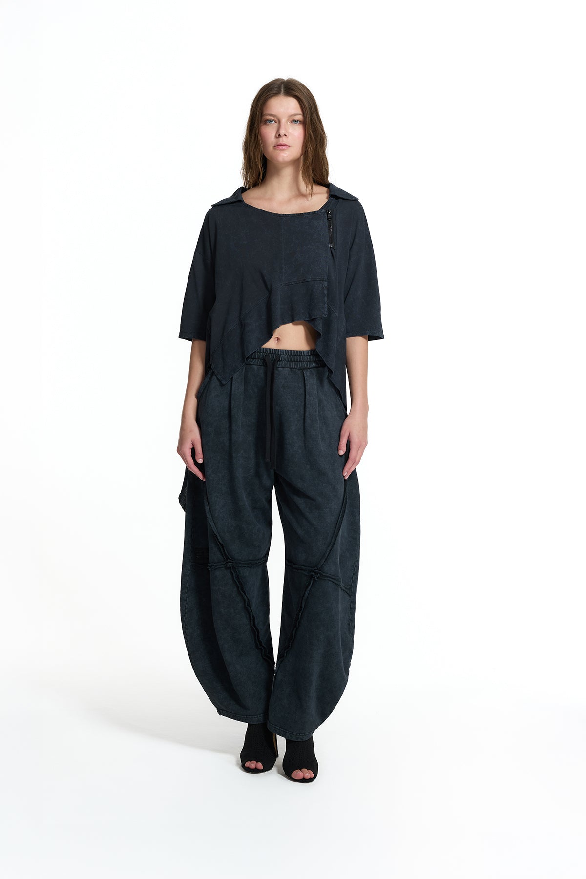 Siyah Dikiş Detaylı Baggy Pantolon 19029