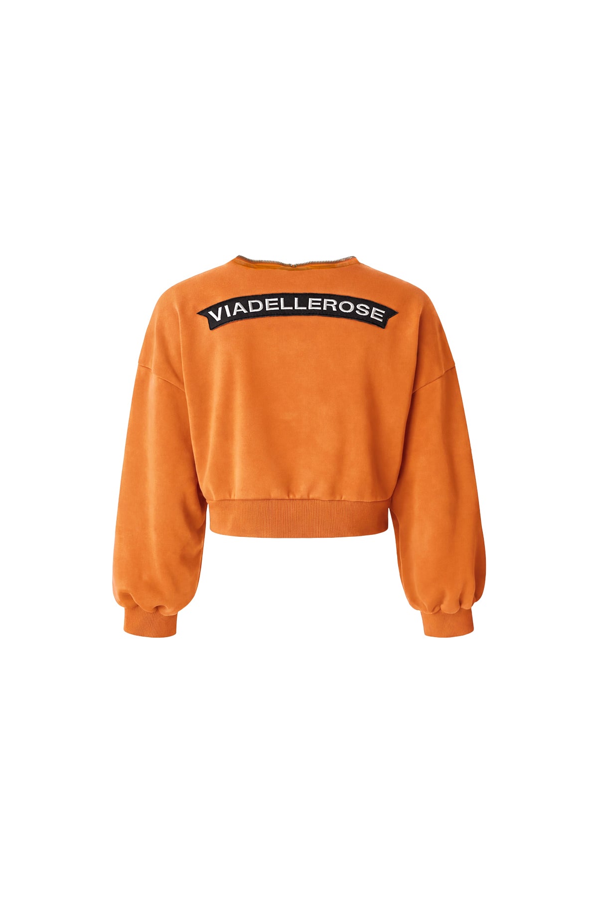 Turuncu Fermuar Detaylı V Yaka Crop Sweatshirt 19034
