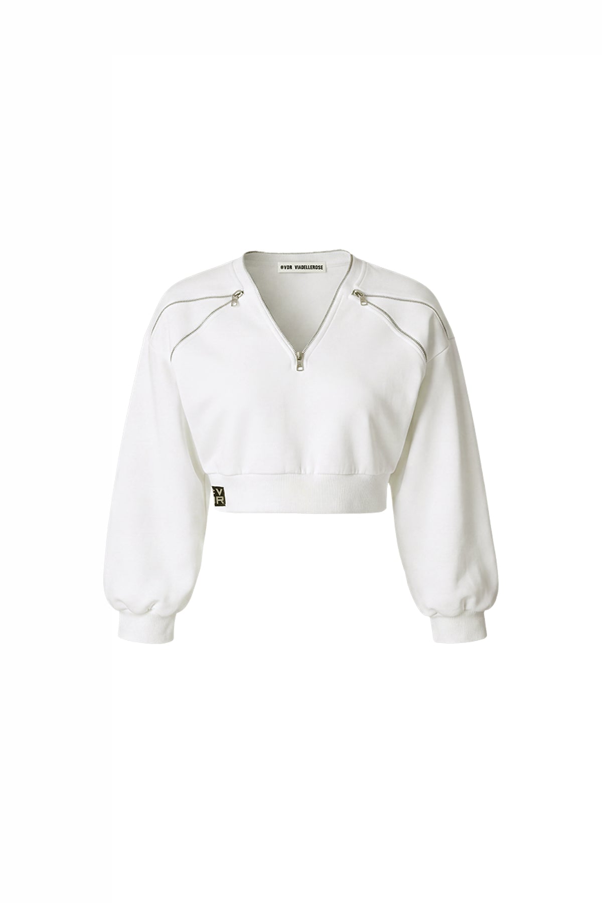 Ekru Fermuar Detaylı V Yaka Crop Sweatshirt 19034