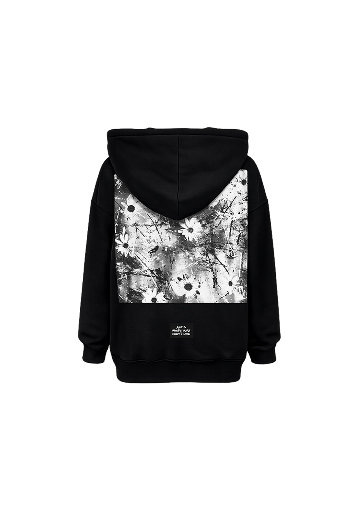 Siyah Fermuarlı Kapüşonlu Arkası Çiçek Baskılı Oversize Sweatshirt 19040