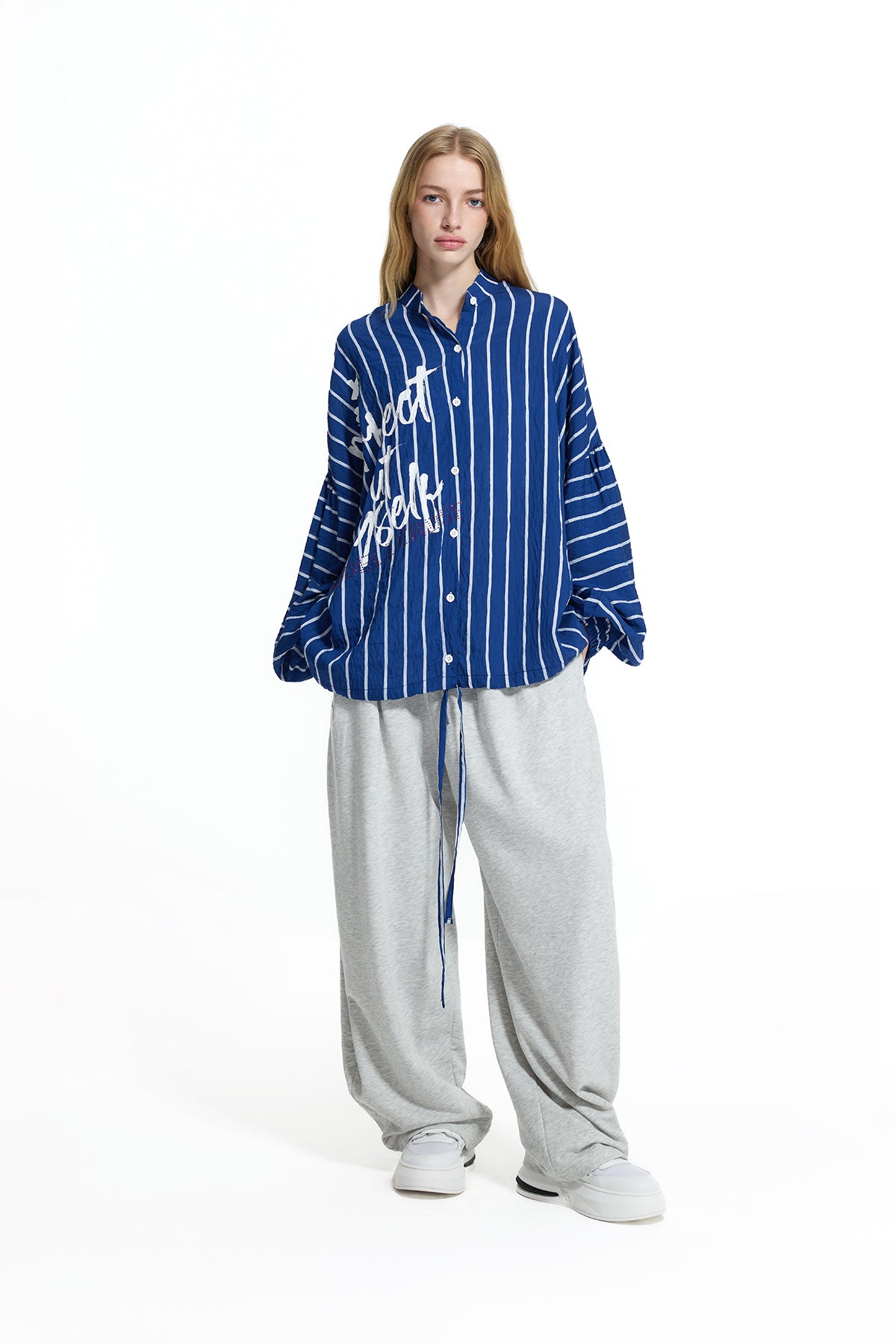 Gri Melanj Pile Detaylı Baggy Pantolon 19041