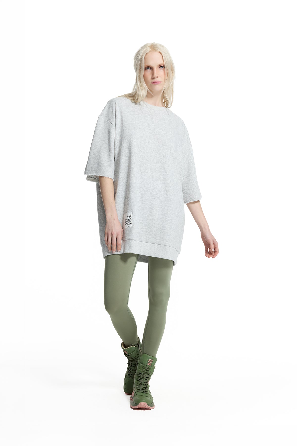 Gri Melanj Sırt Dekolteli Katmanlı Sweatshirt 19042