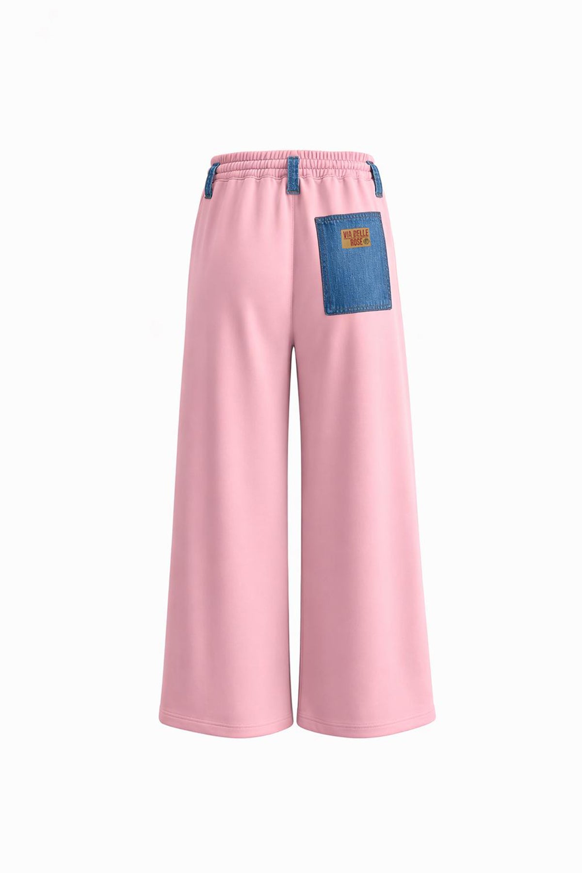 Mavi Pembe Kontrast Kumaşlı Yırtık Denim Geniş Paça Pantolon 19062