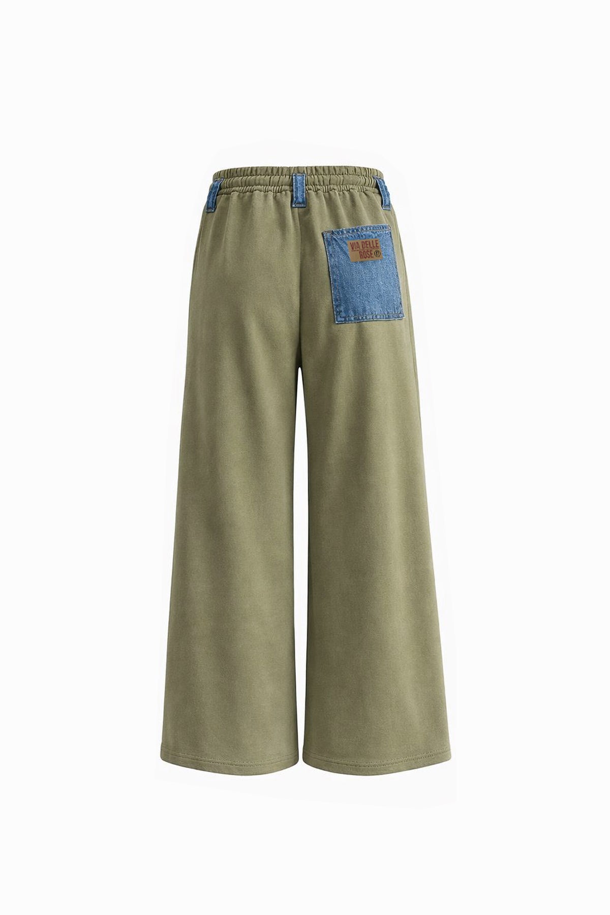 Mavi Haki Kontrast Kumaşlı Yırtık Denim Geniş Paça Pantolon 19062