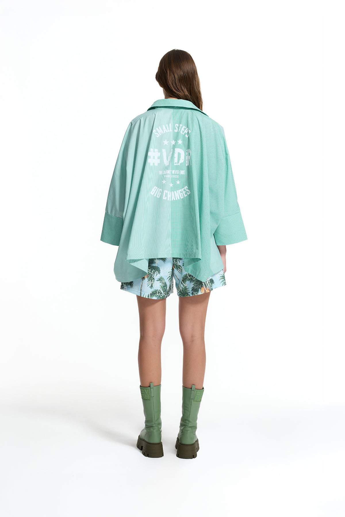 Yeşil Arkası Baskılı Bol Kesim Tunik Gömlek 19073