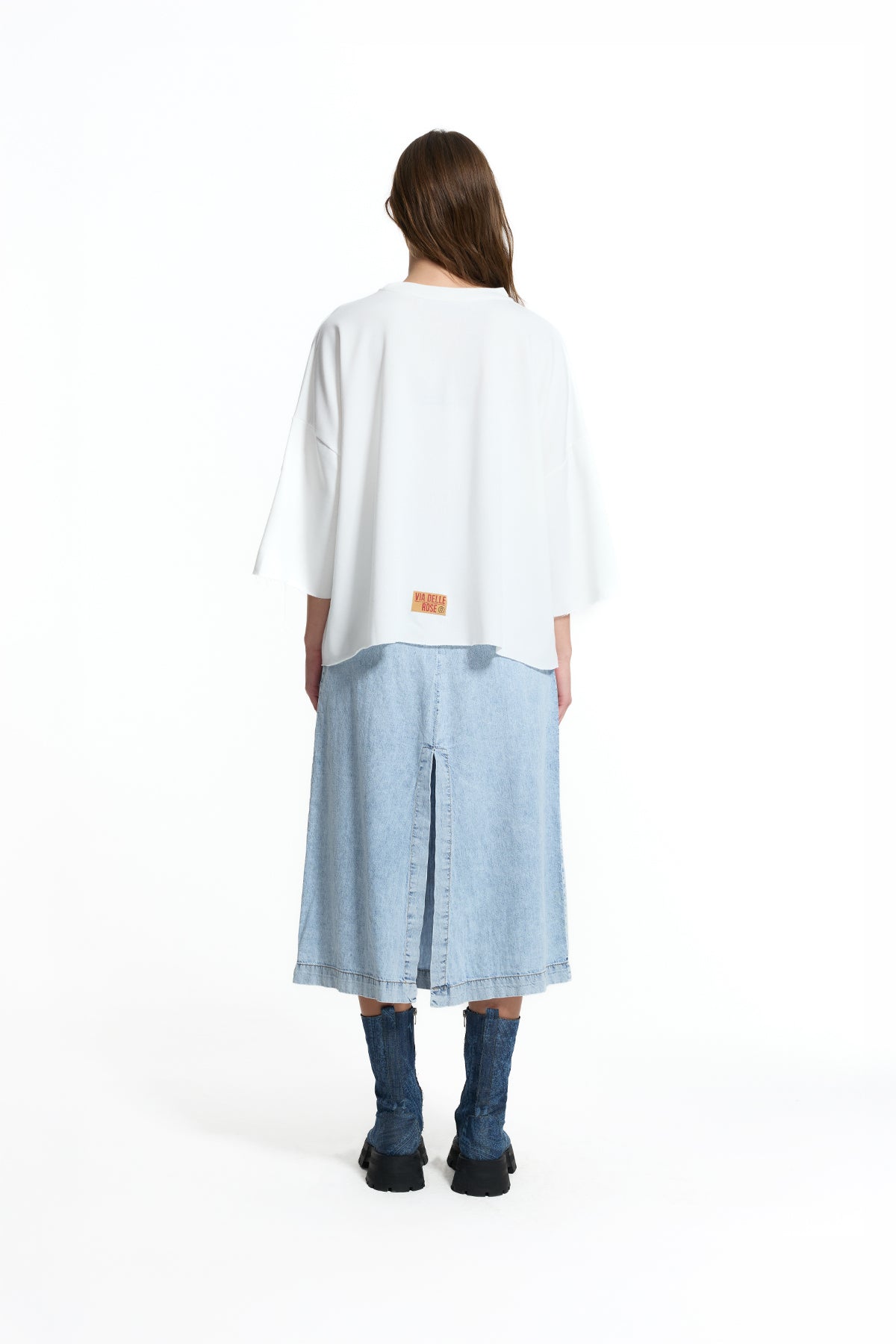 Beyaz Arma Detaylı Oversize Yarım Kol Sweatshirt 19074