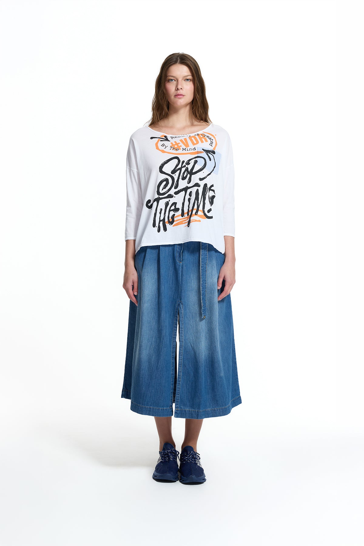 Beyaz Grafik Baskılı Oversize T-Shirt 19081