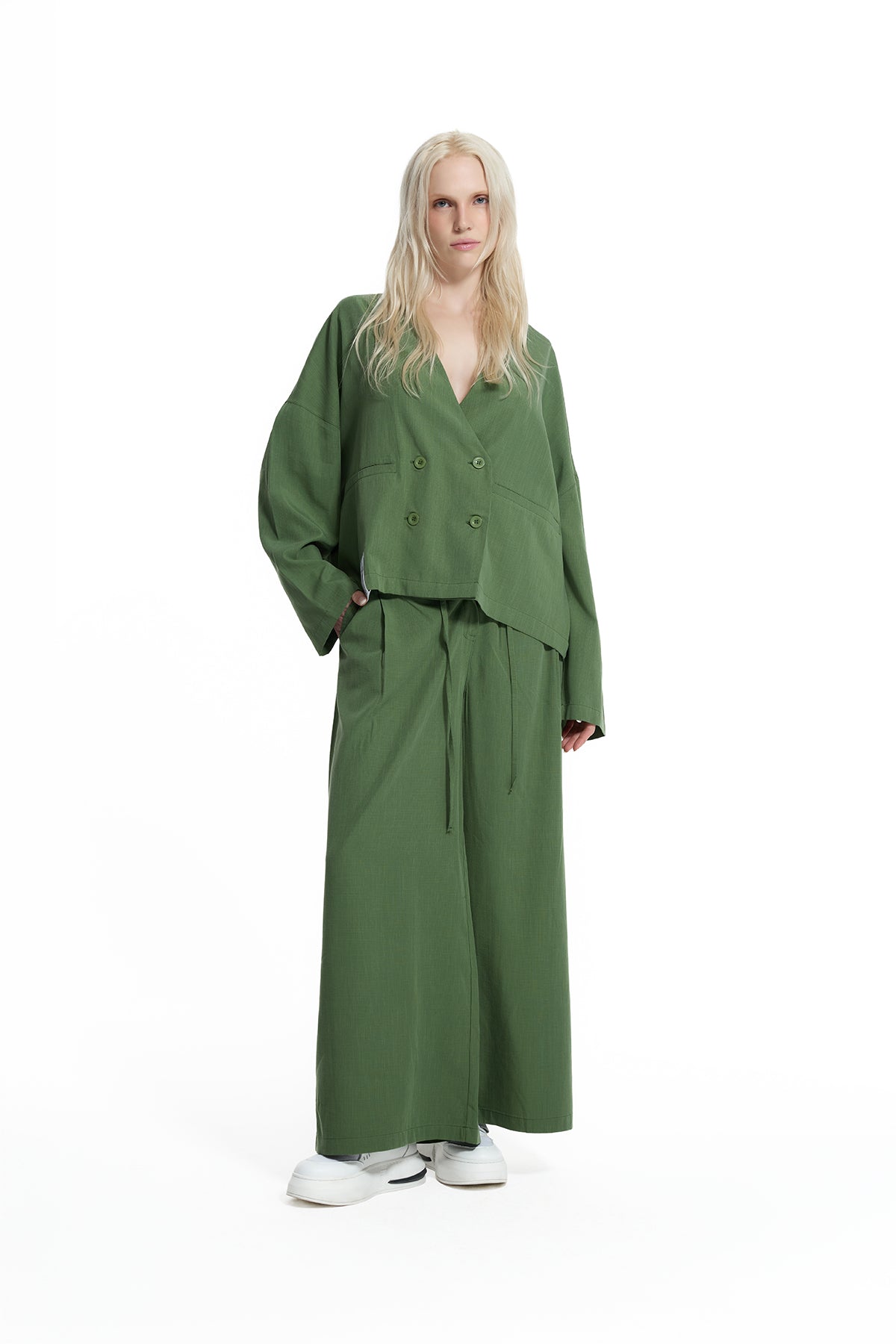 Haki Kısa Kruvaze Kesim Modern Blazer Ceket 19097