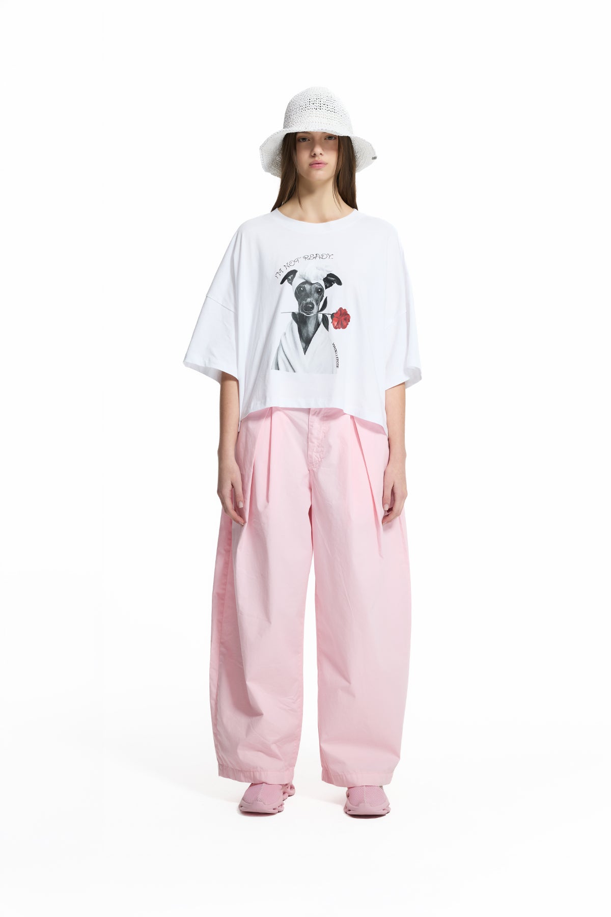 Beyaz Grafik Baskılı Crop T-Shirt 19106