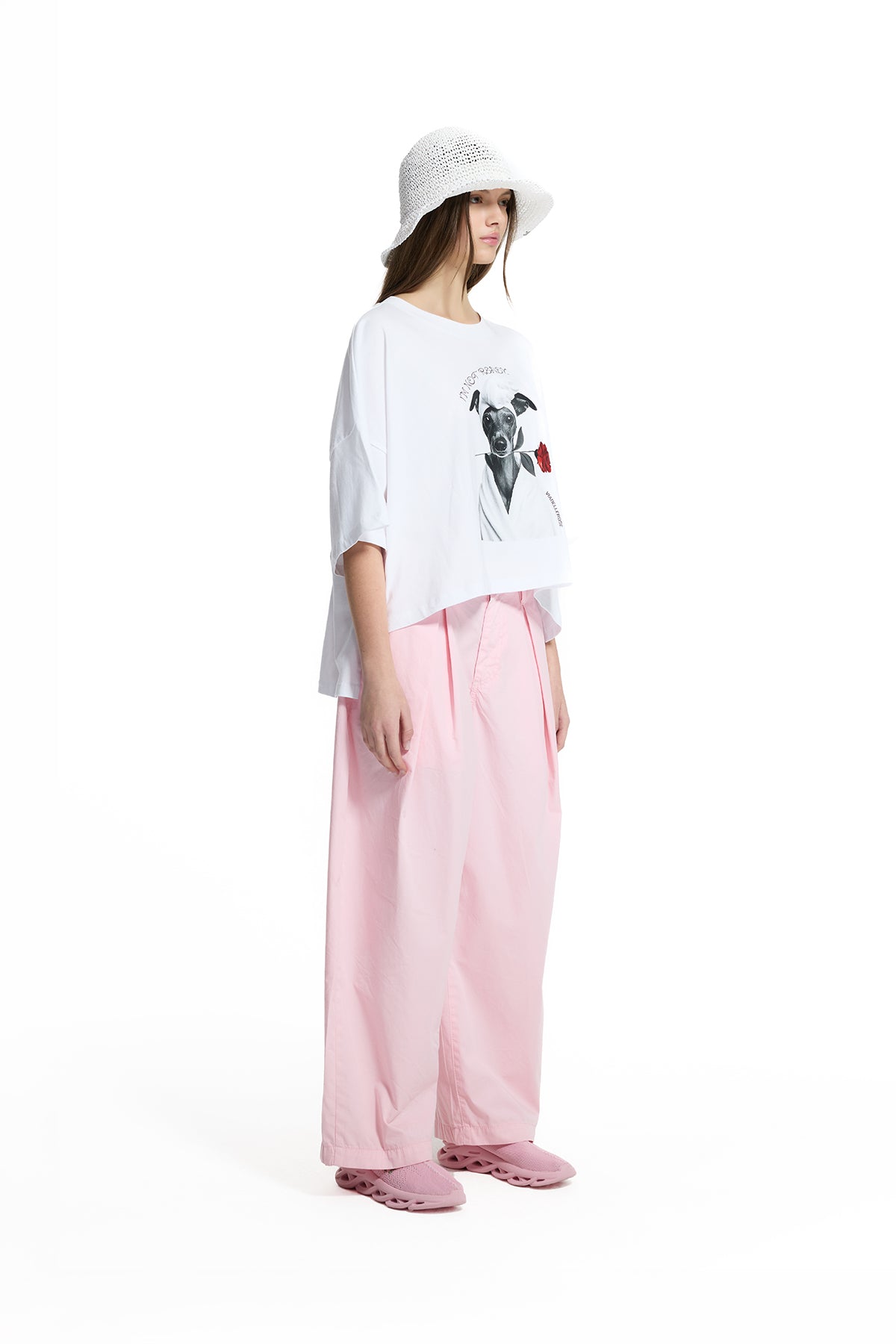 Beyaz Grafik Baskılı Crop T-Shirt 19106