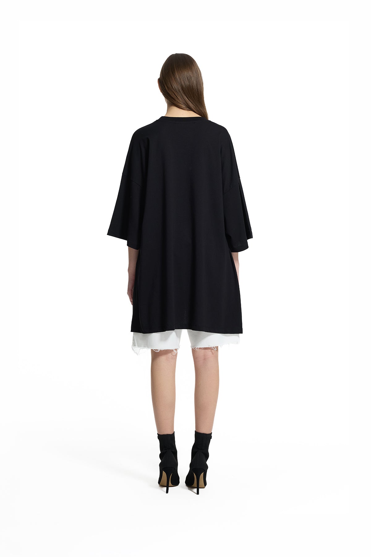 Siyah Asimetrik Oversize Basic T-Shirt 19107