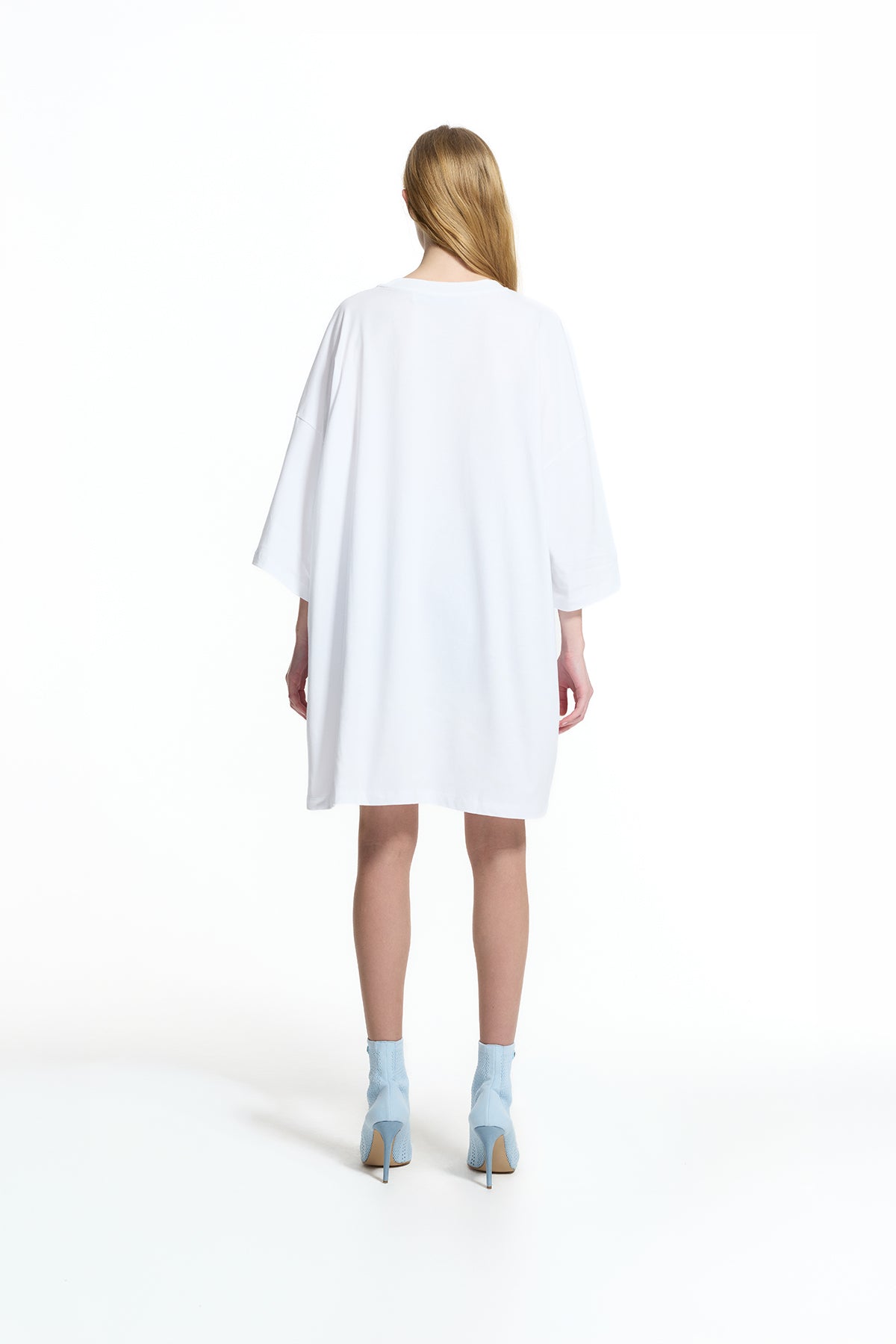 Beyaz Asimetrik Oversize Basic T-Shirt 19107