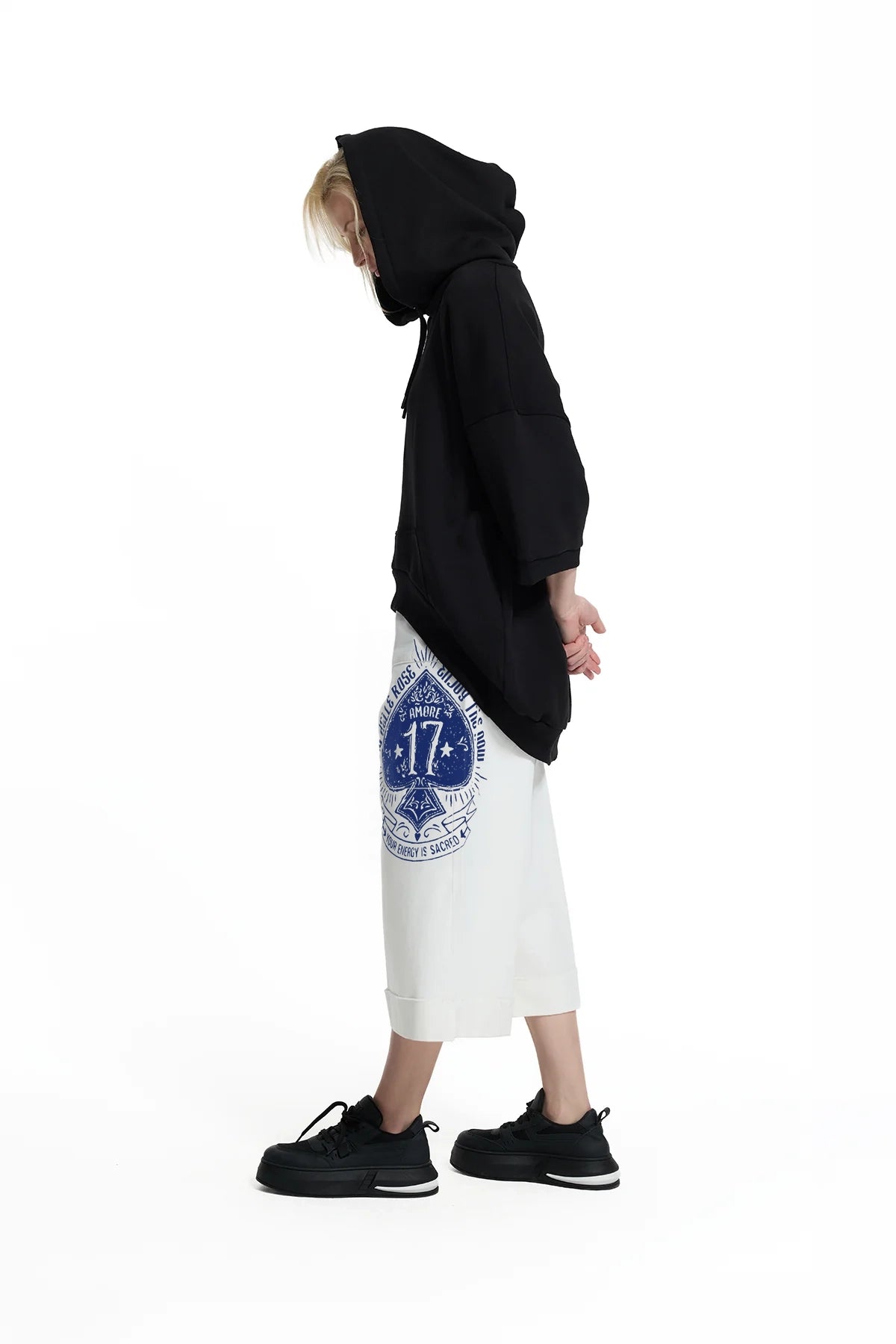 Siyah Kısa Kollu Hoodie Sweatshirt 19110