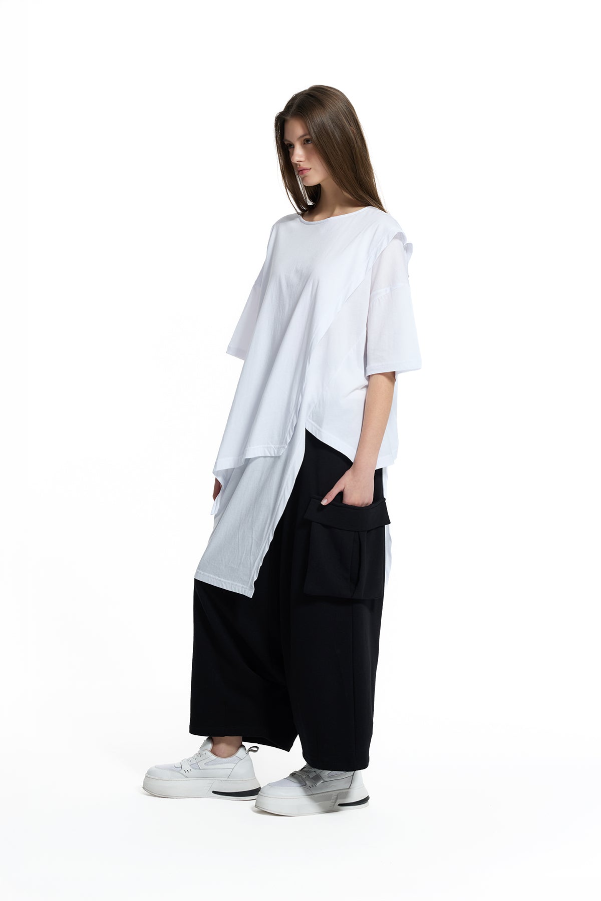 Beyaz High-Low Oversize Tunik 19175