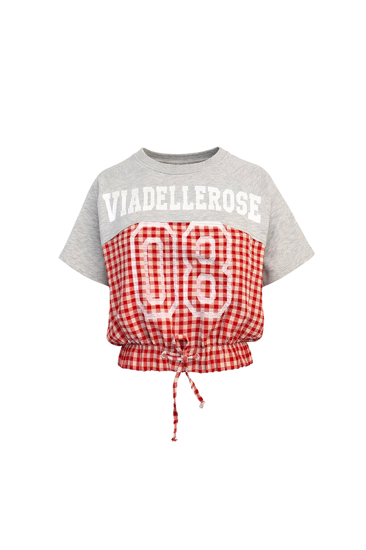 Gri Melanj Kırmızı Ekose Detaylı Bağcıklı Sweatshirt 19196