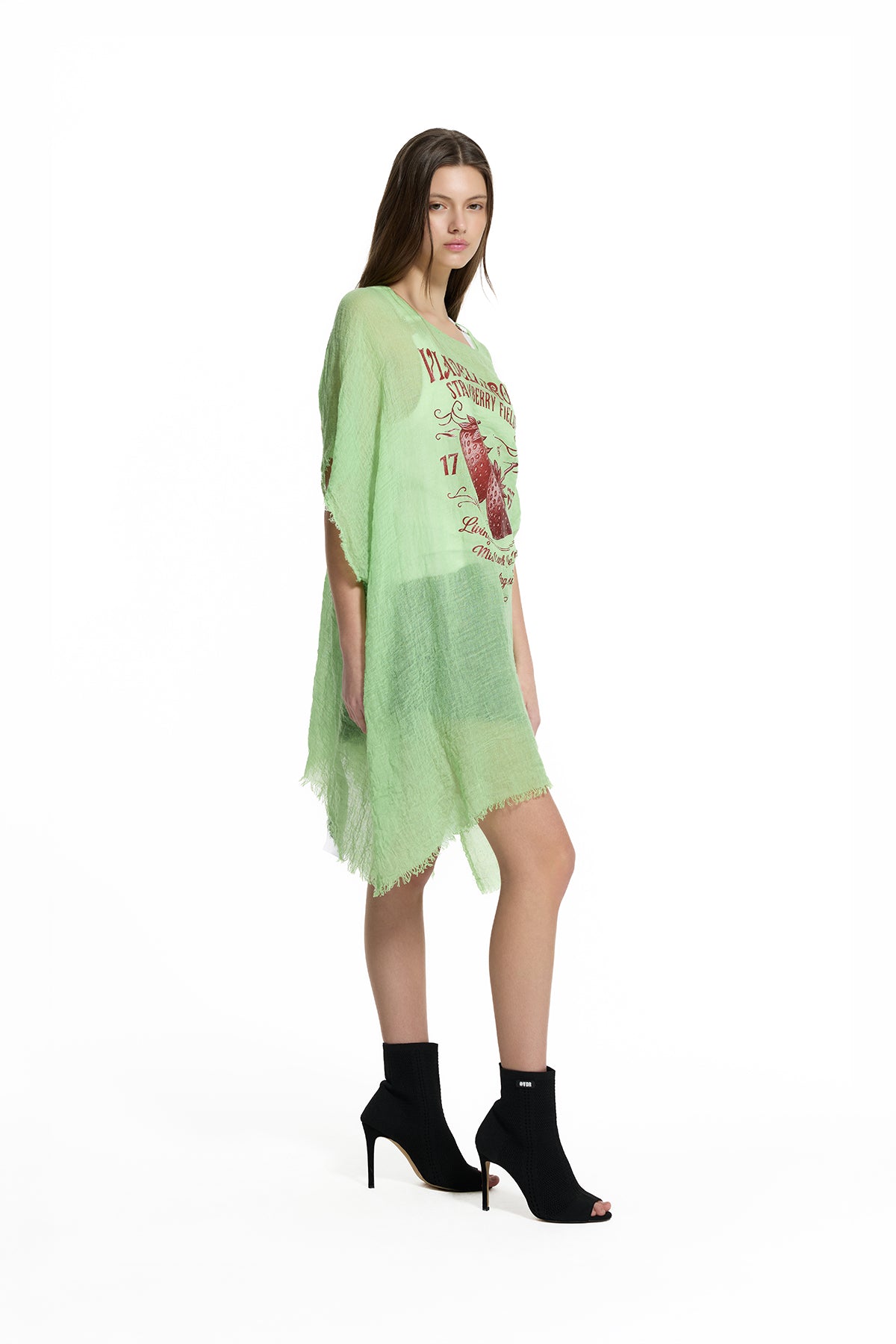 Fıstık Yeşili Çilek Baskılı Oversize Pareo 19212
