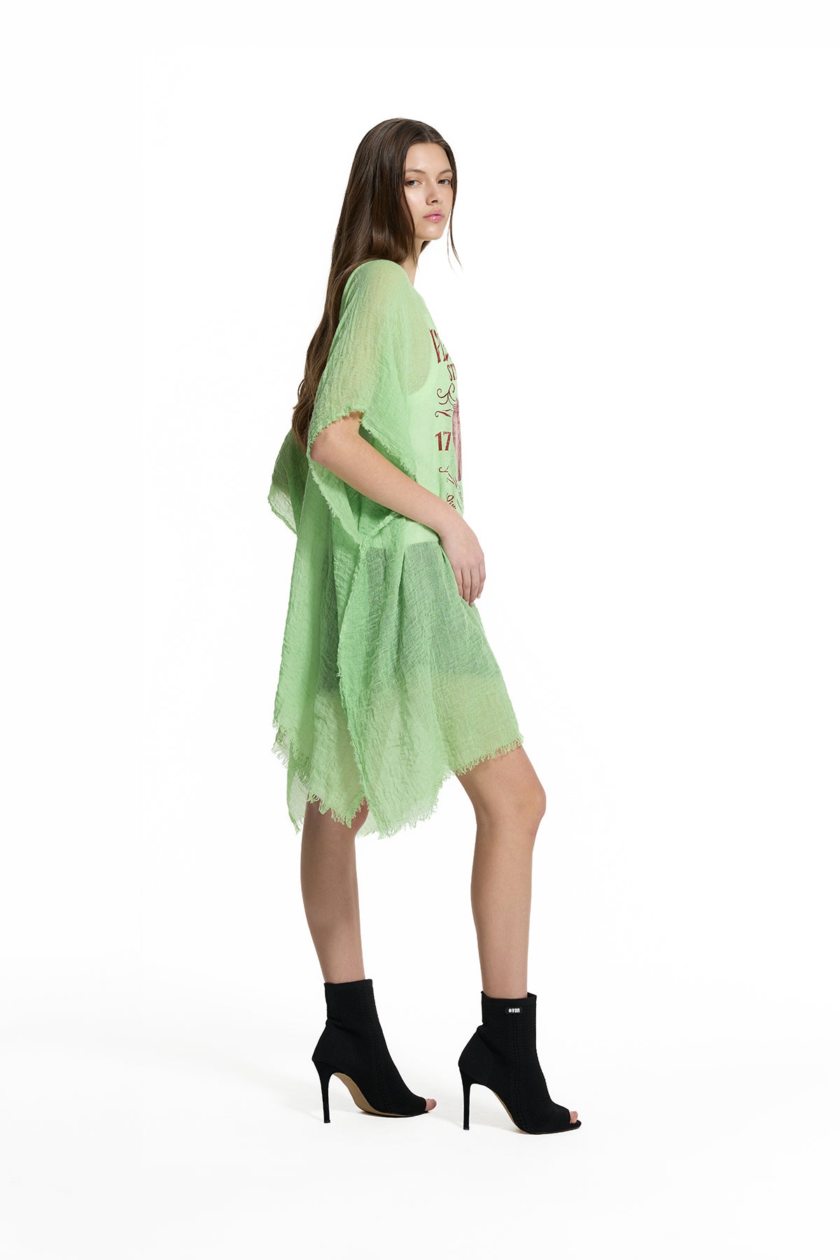 Fıstık Yeşili Çilek Baskılı Oversize Pareo 19212