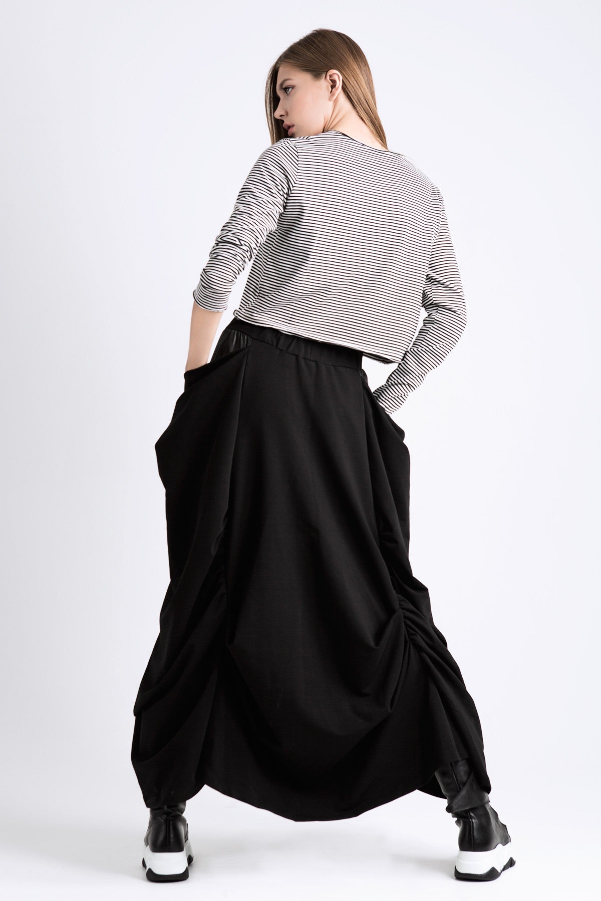 Siyah Beyaz Uzun T-shirt 6260
