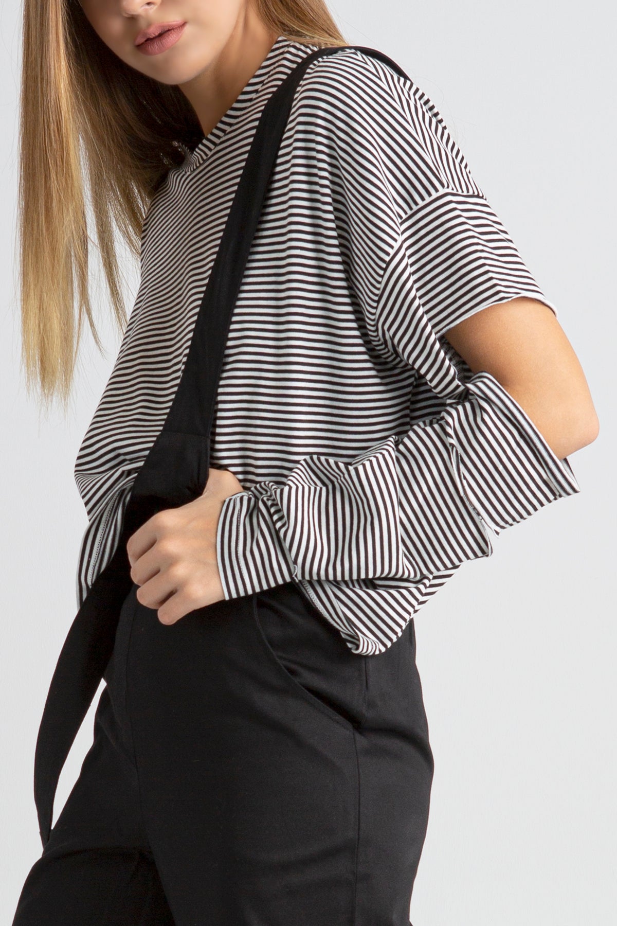 Siyah Beyaz Uzun T-shirt 6332