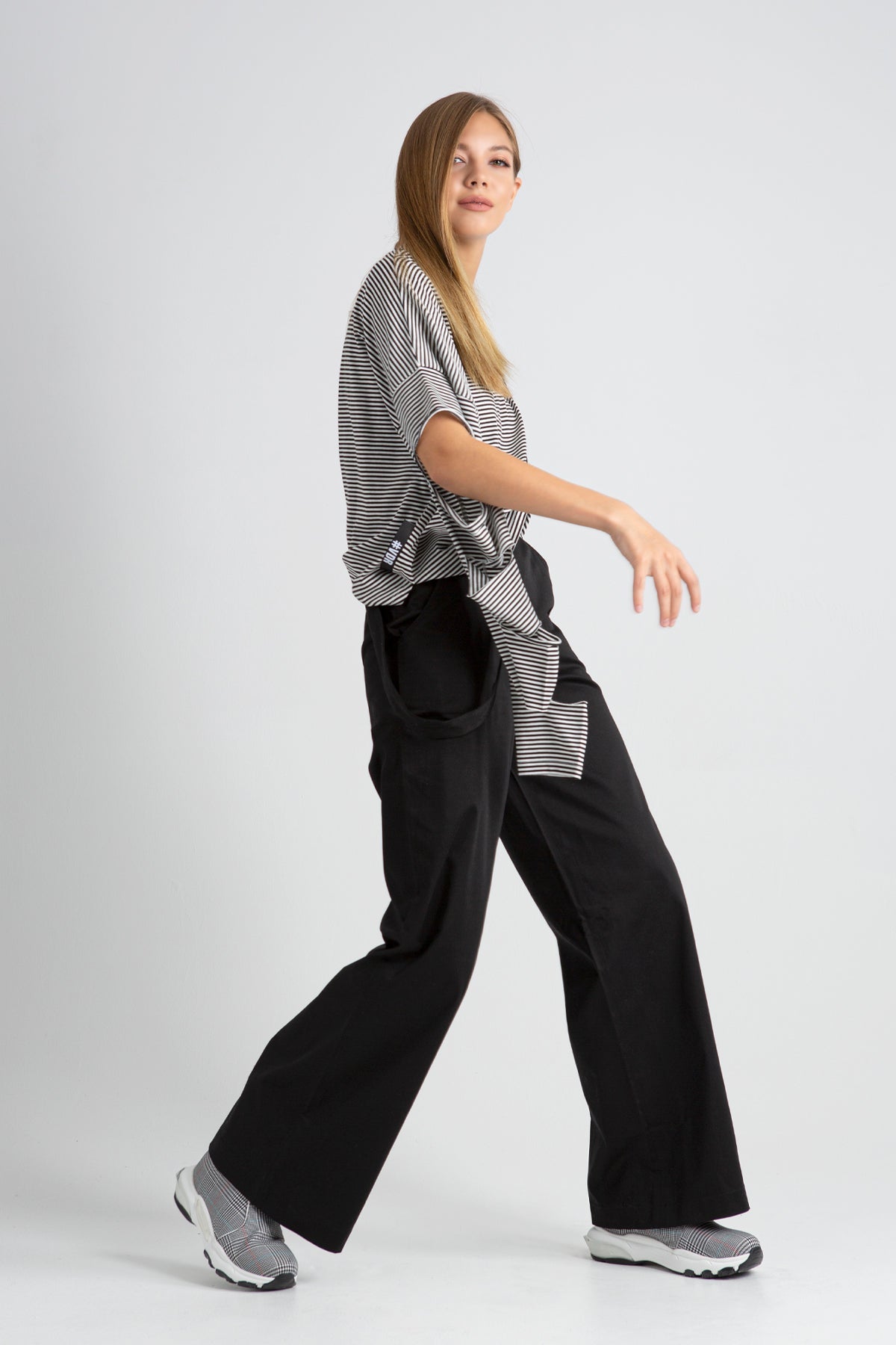 Siyah Beyaz Uzun T-shirt 6332