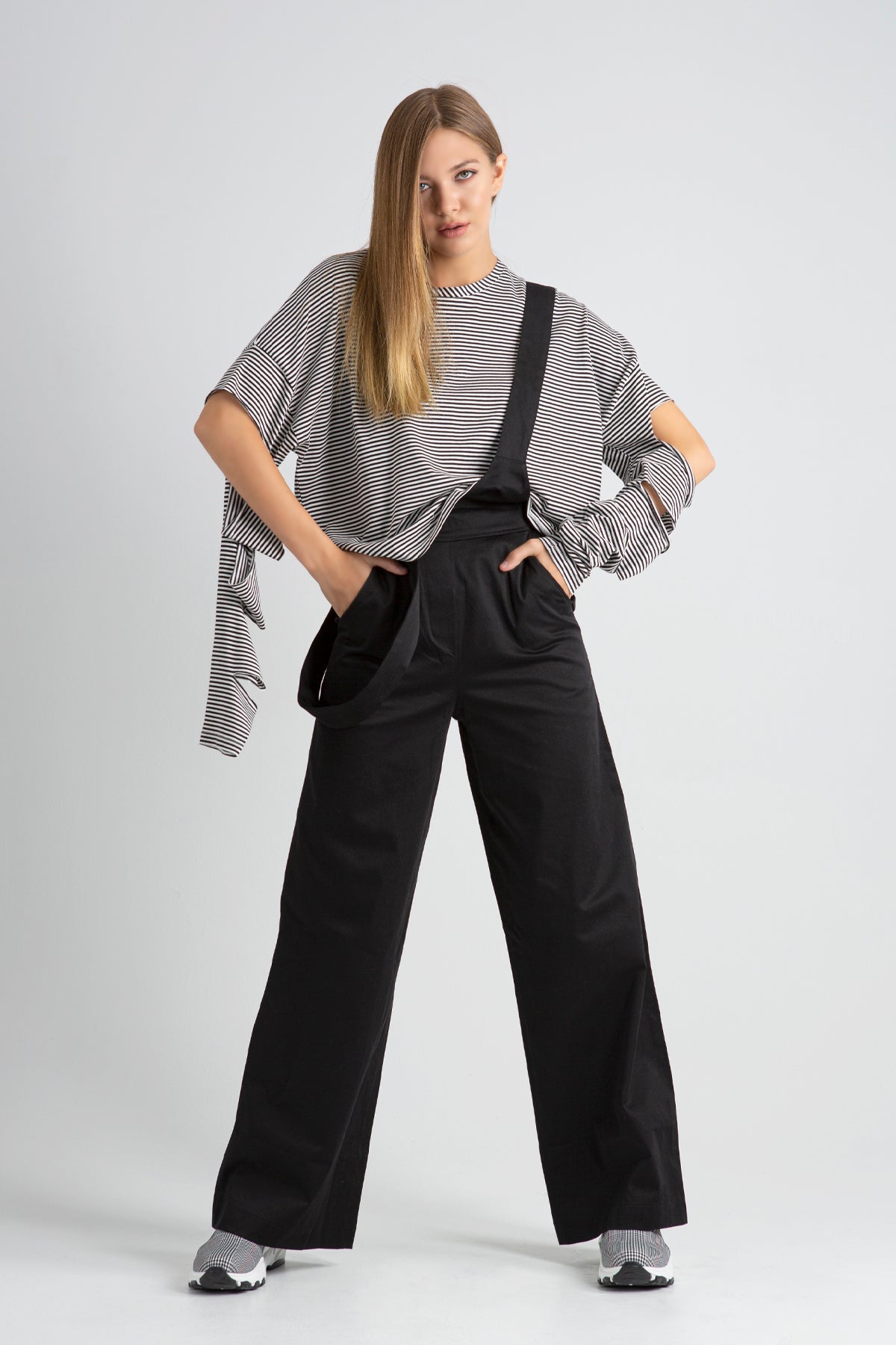 Siyah Beyaz Uzun T-shirt 6332