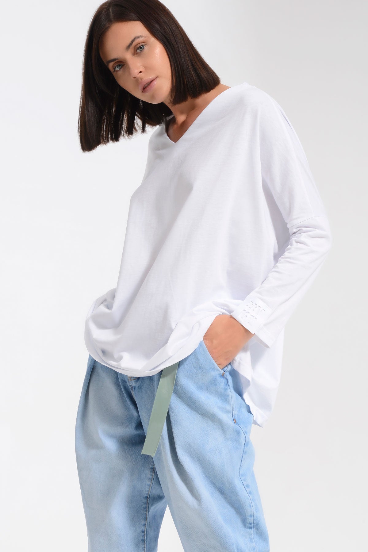 Beyaz  Uzun T-shirt 8102