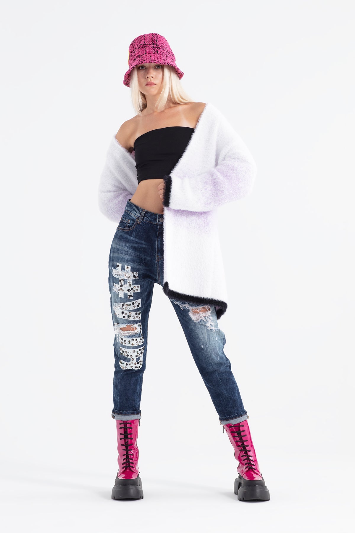 Ekru Açik Mor Hirka 12342