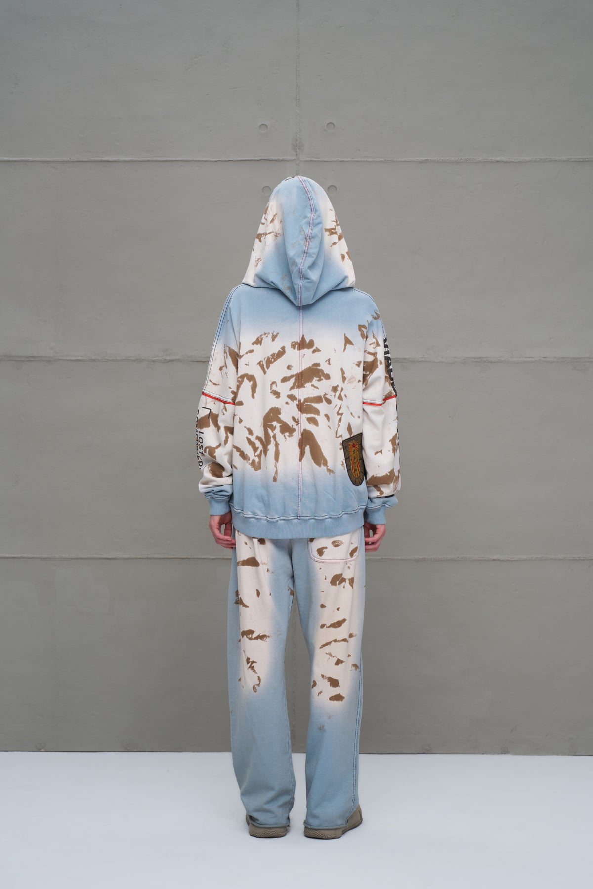 Mavi Bej Eskitme Desenli Oversize Esofman Pantolon 18002