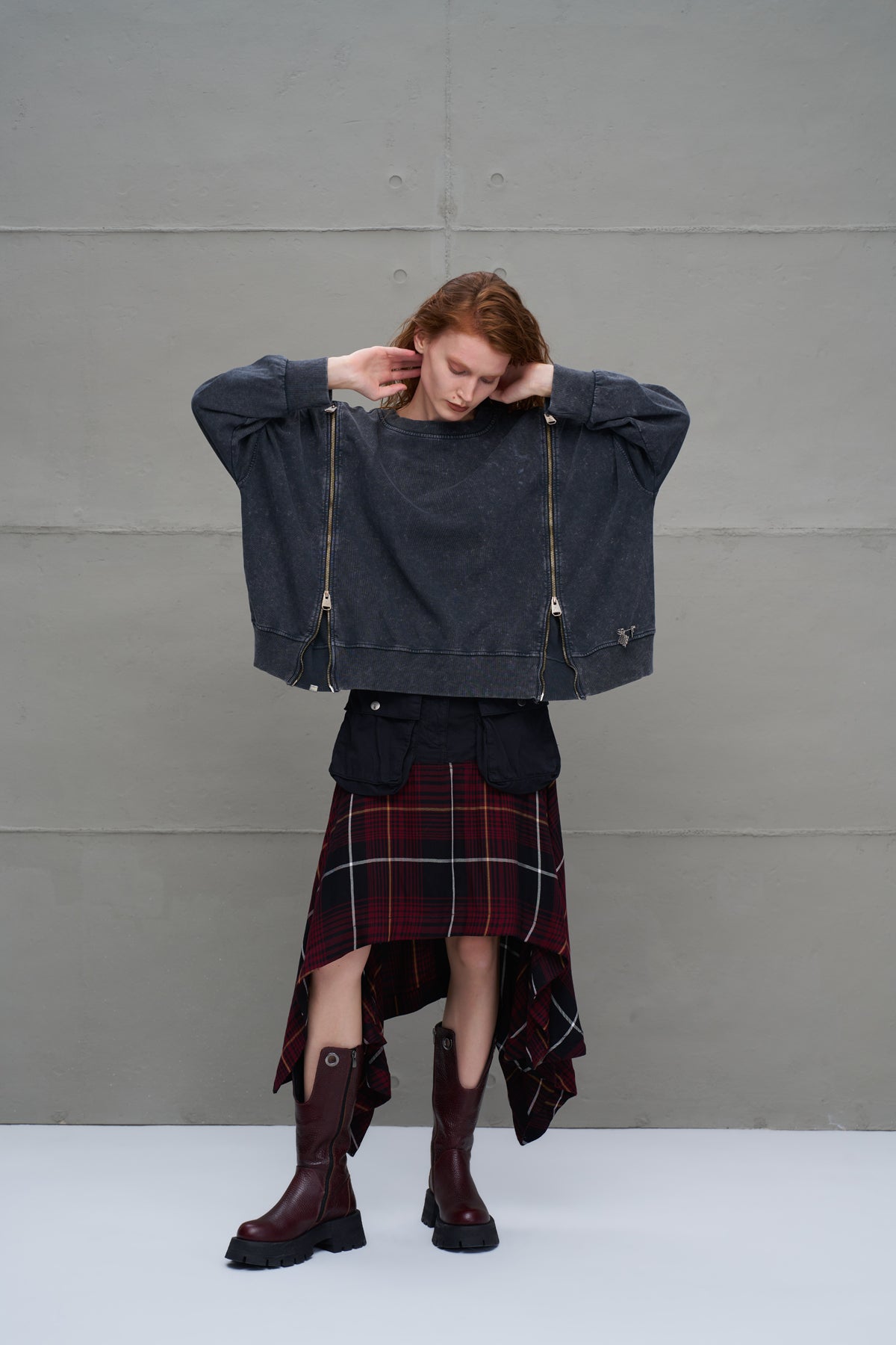 Antrasit Fermuarli Genis Kesim Sweatshirt 18005